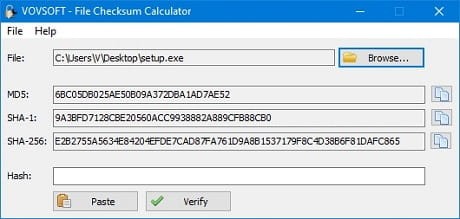 VovSoft File Checksum Calculator v1.6